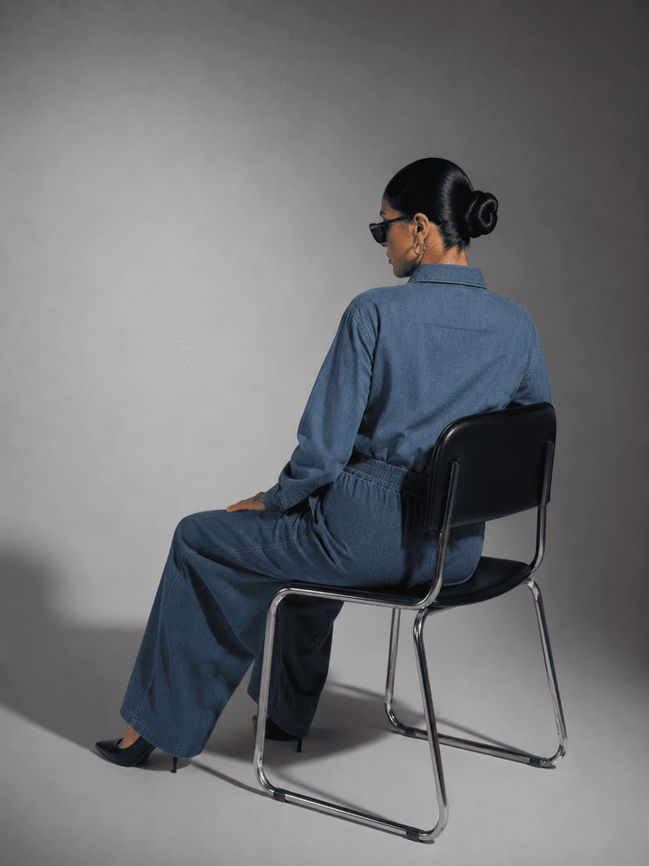 Dark Blue Embroidered Denim Co-Ord Set