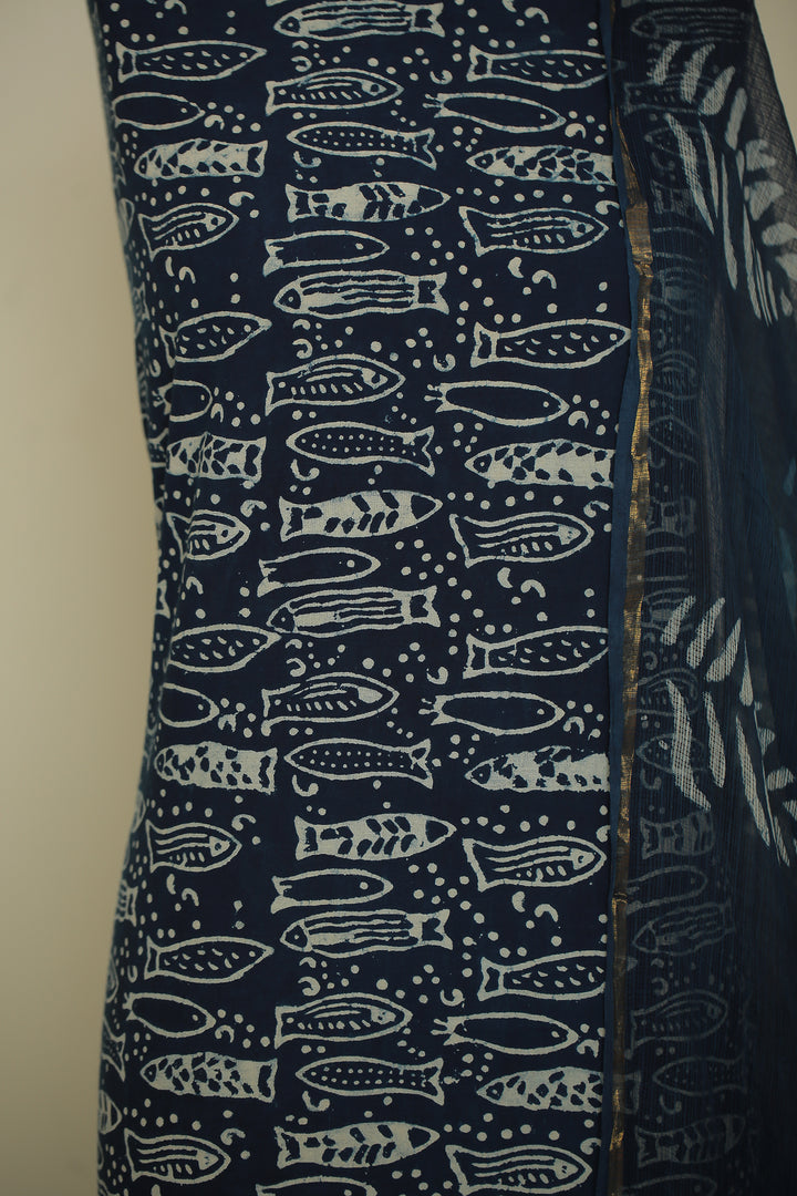 Printed Cotton Unstitched Suit with Bagru Print