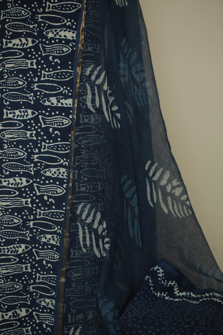 Printed Cotton Unstitched Suit with Bagru Print
