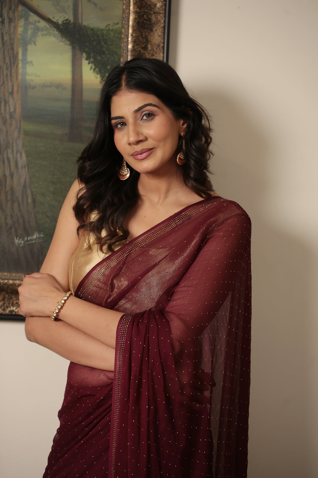Chiffon Saree with Swarovski work.