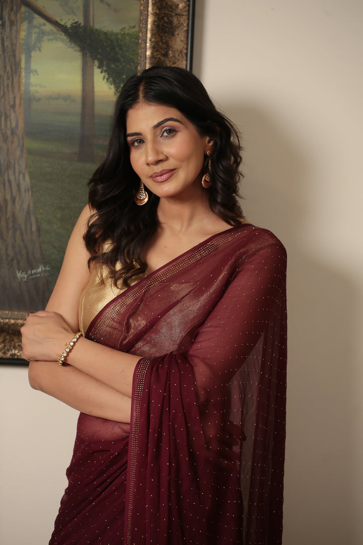 Chiffon Saree with Swarovski work.