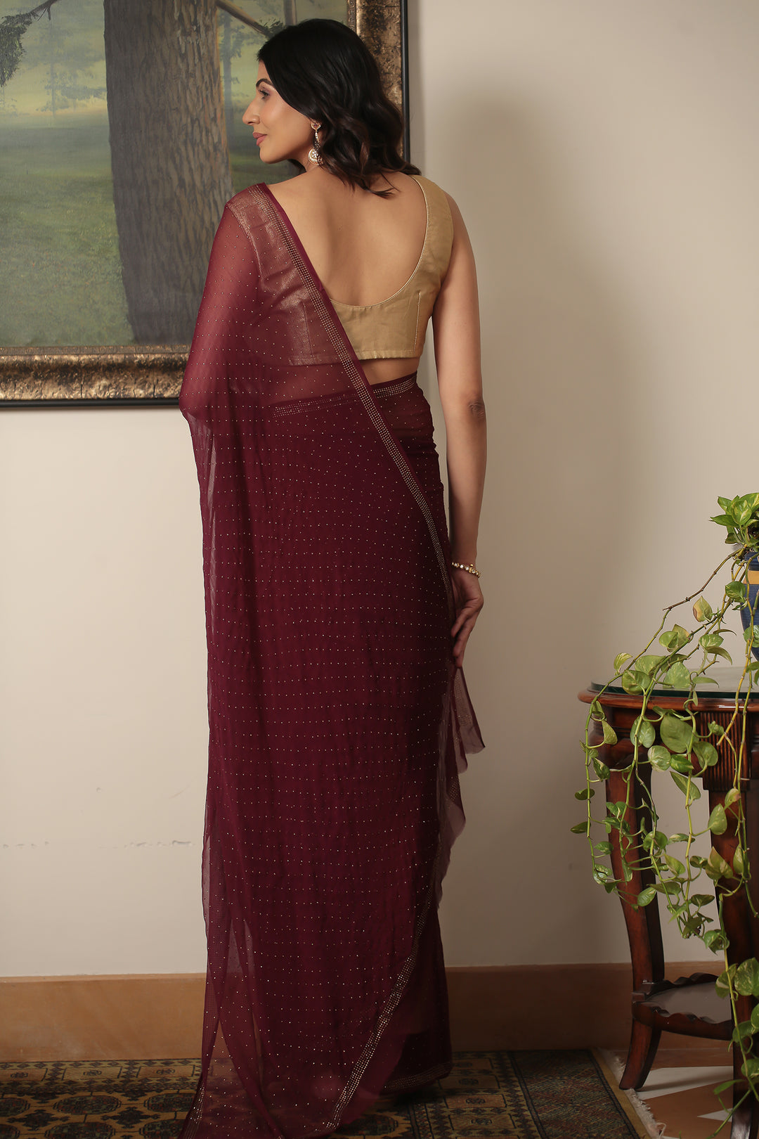 Chiffon Saree with Swarovski work.
