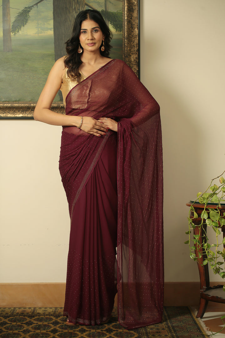 Chiffon Saree with Swarovski work.
