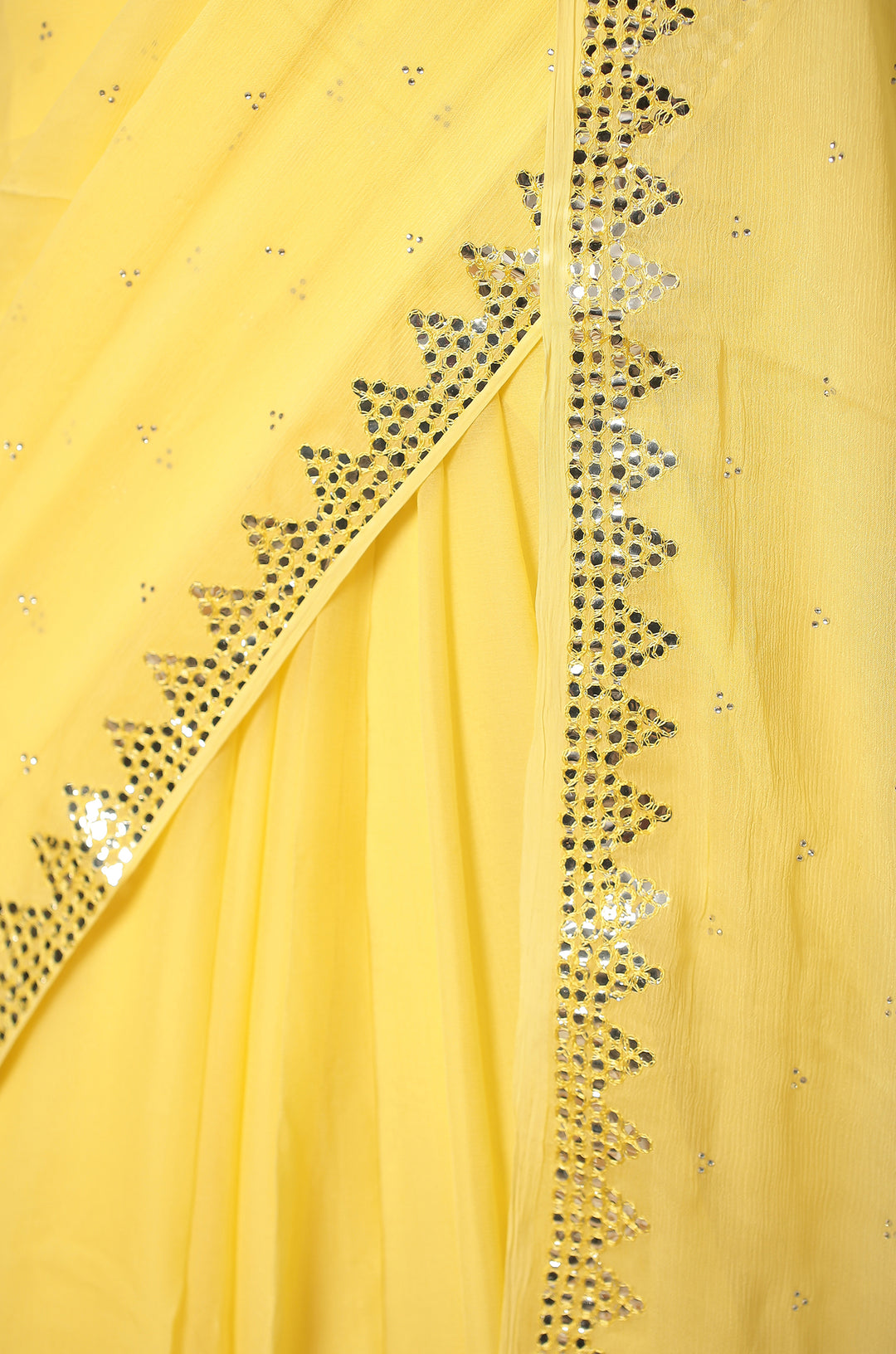 chiffon Saree with Mirror, Swarovski, Thread work.