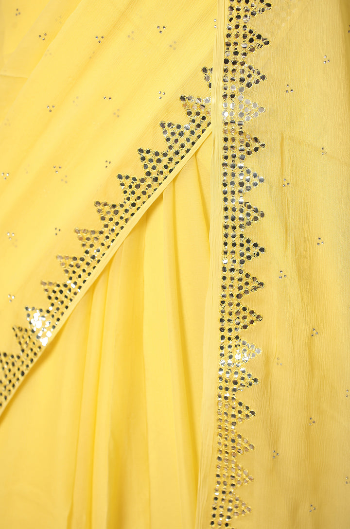 chiffon Saree with Mirror, Swarovski, Thread work.
