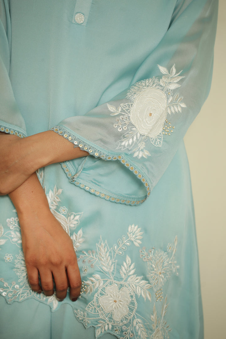 organza Suit with Cutdana, Pearl, Thread work.