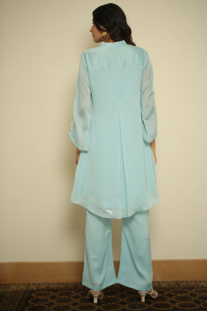 organza Suit with Cutdana, Pearl, Thread work.