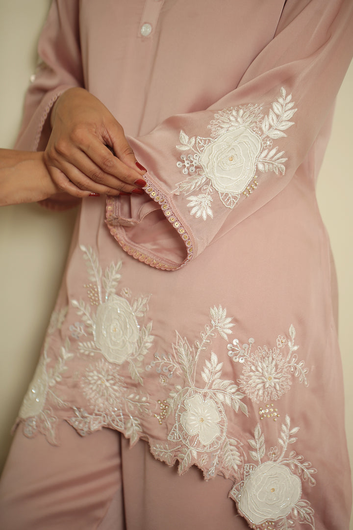 organza Suit with Cutdana, Pearl, Thread work.