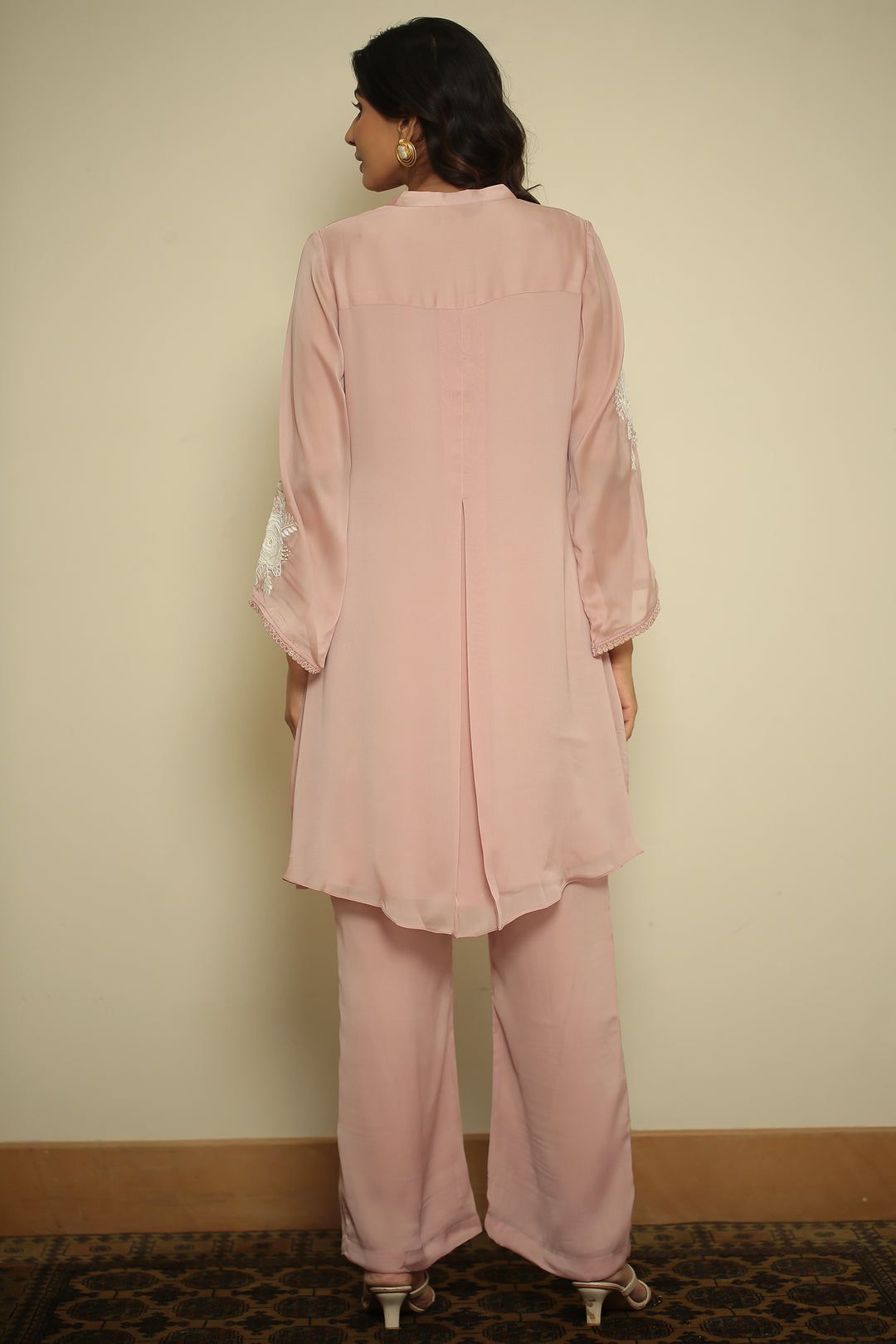 organza Suit with Cutdana, Pearl, Thread work.