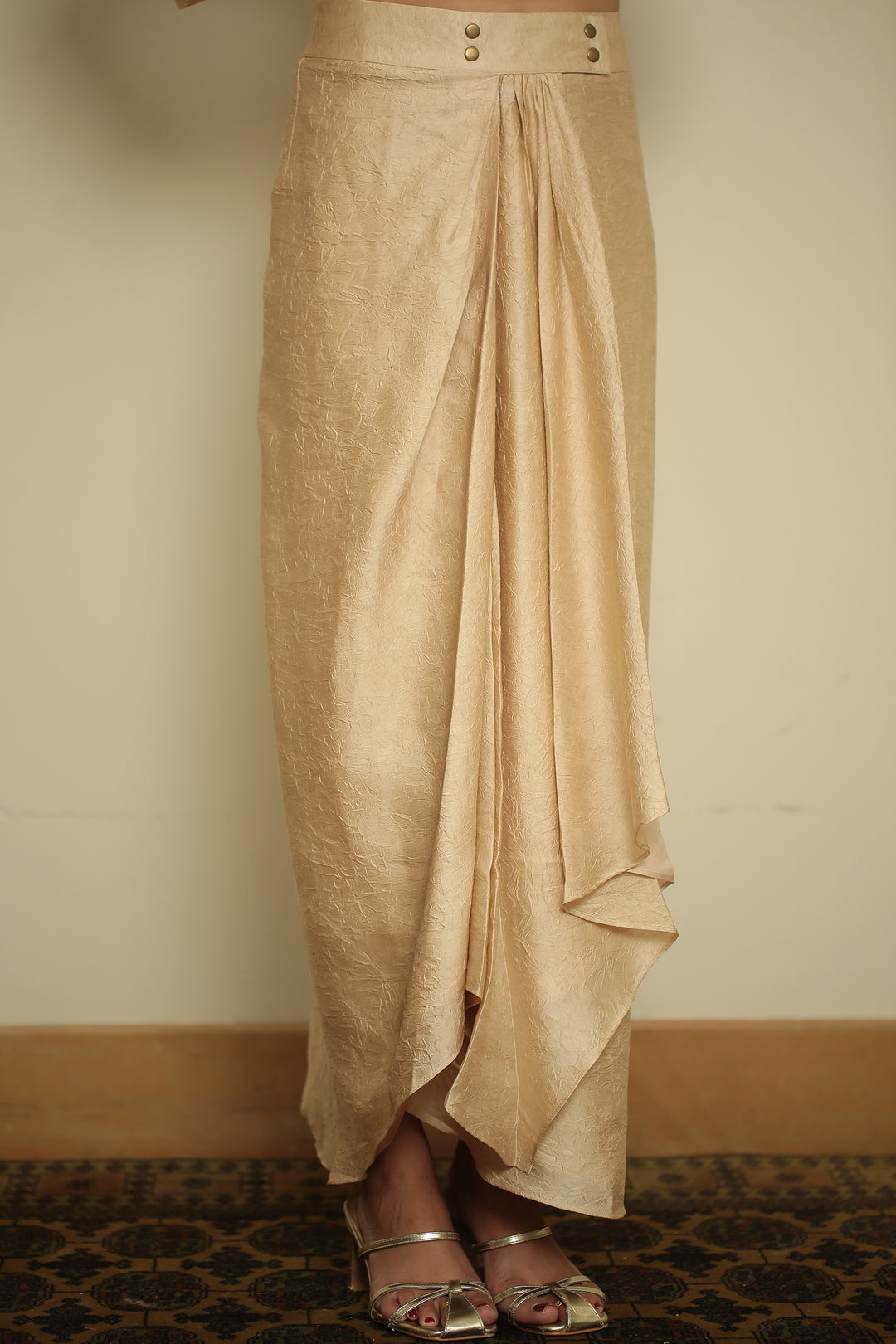 wrinkle crepe Indowestern with Metal Coin Embellishment Bead and Chain Embellishment Mirror Coin Hanging Work Metallic Charm Work Hand Embellished Coin and Crystal Detailing work.