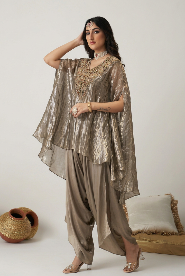 Silk Indowestern with Stone, Zardozi work.