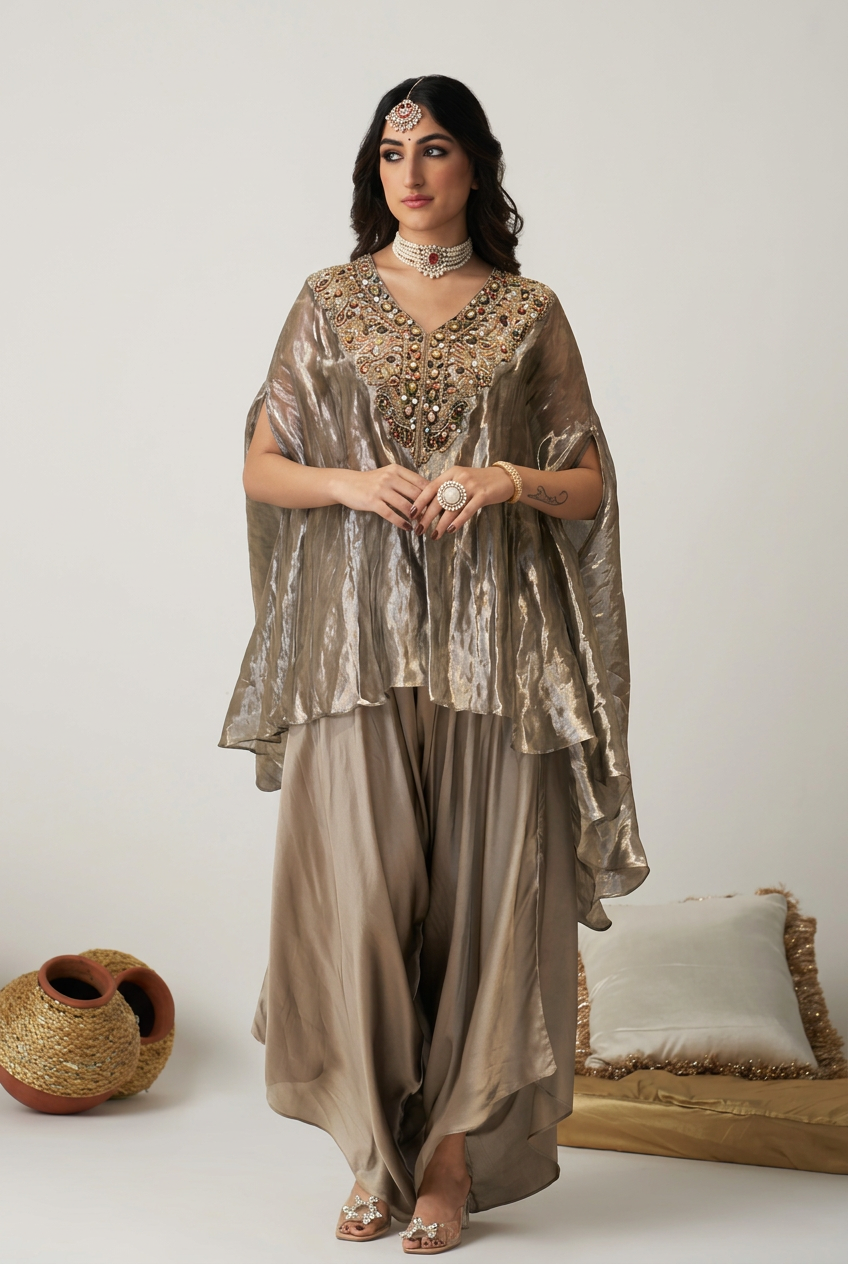Silk Indowestern with Stone, Zardozi work.