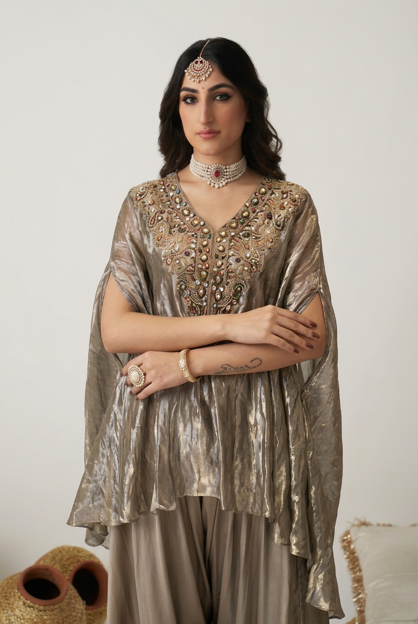 Silk Indowestern with Stone, Zardozi work.