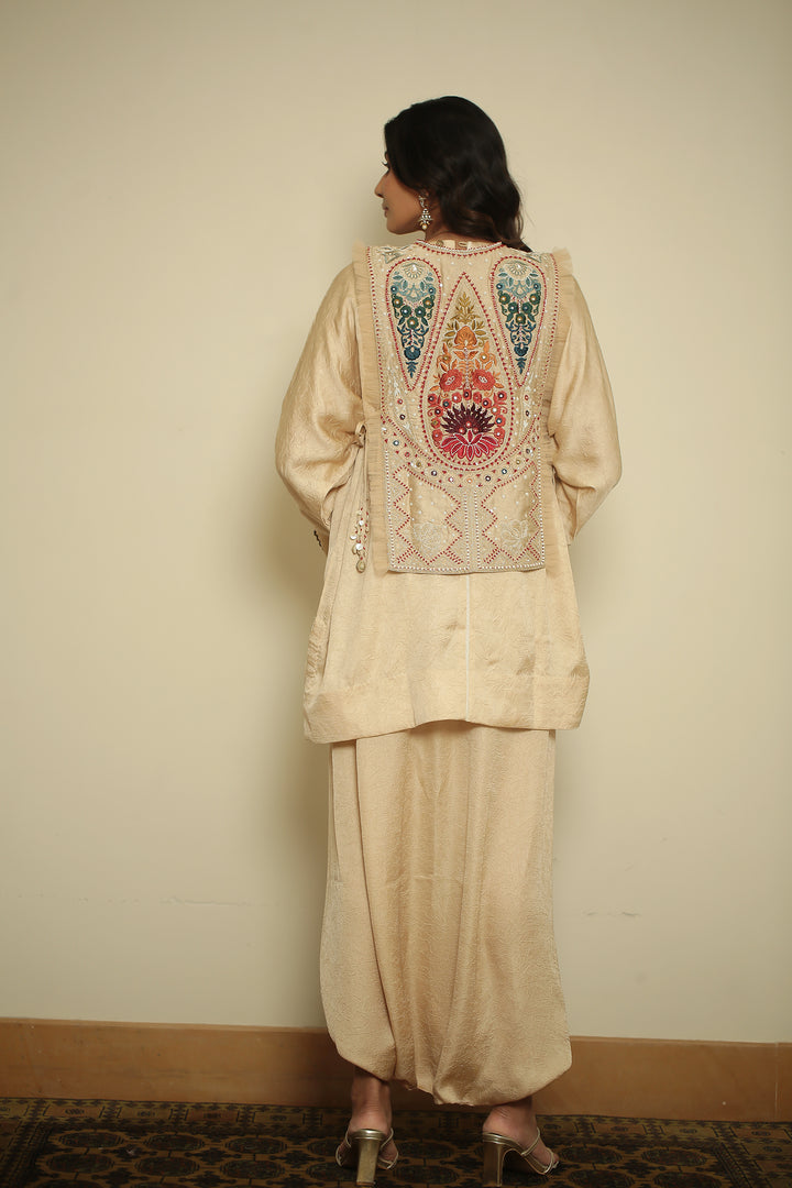 wrinkle crepe Indowestern with Aari, Mirror, Pearl, Sequins, Thread work.