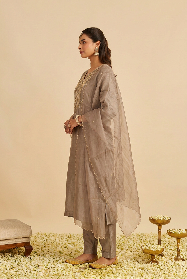 silk Suit  with Cutdana, Sequins, Stone, Zari work.