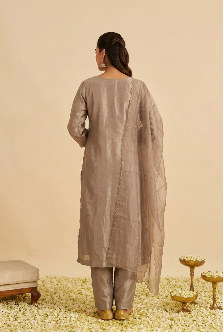 silk Suit  with Cutdana, Sequins, Stone, Zari work.