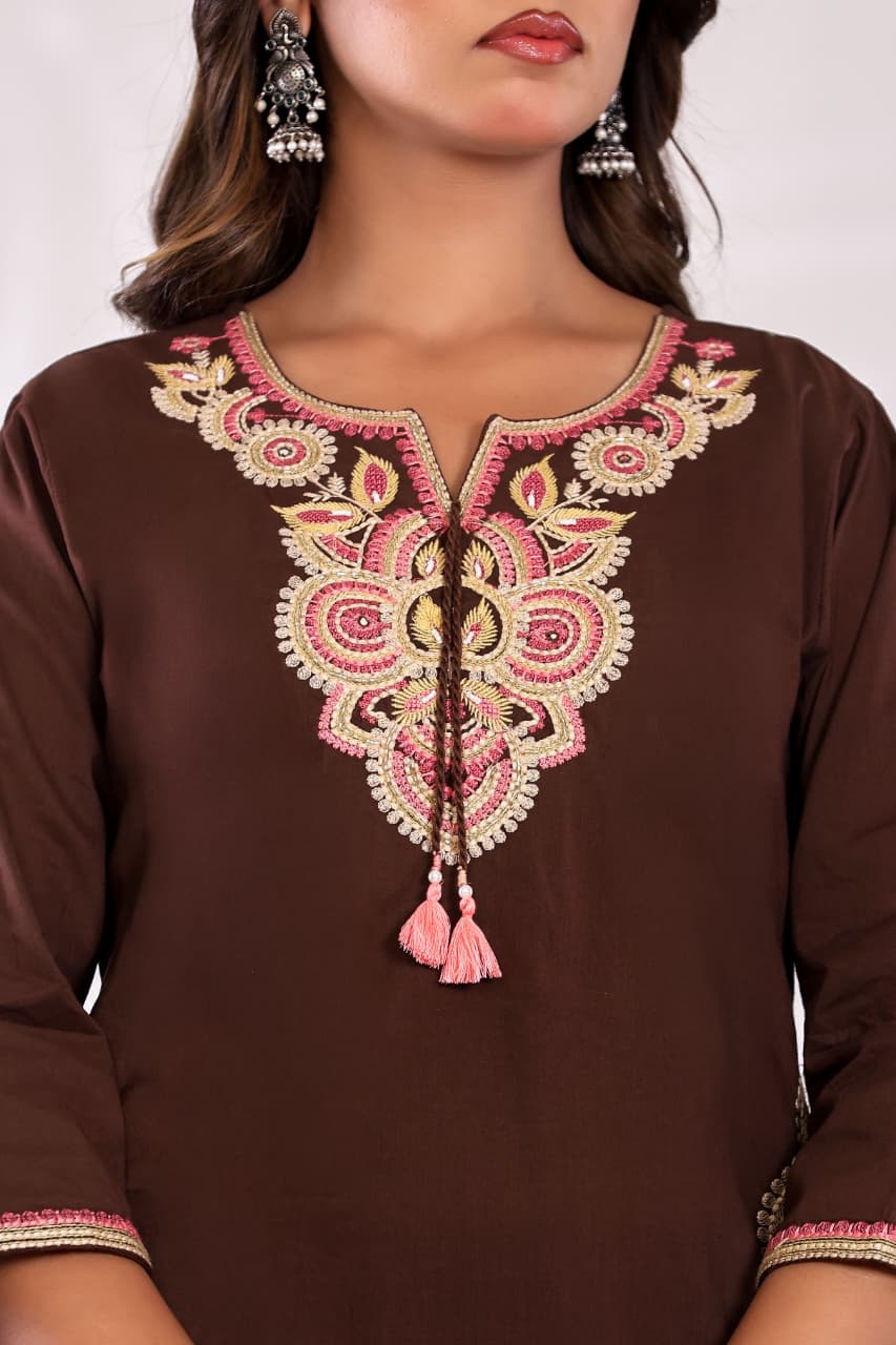 Cotton  Kurta  with Cutdana, Mirror, Thread work.