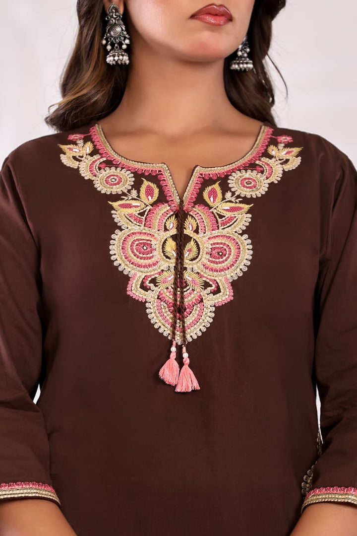 Cotton Kurta  with Cutdana, Mirror, Thread work.