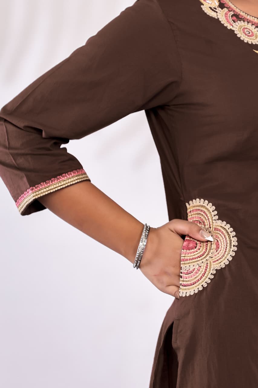 Cotton  Kurta  with Cutdana, Mirror, Thread work.