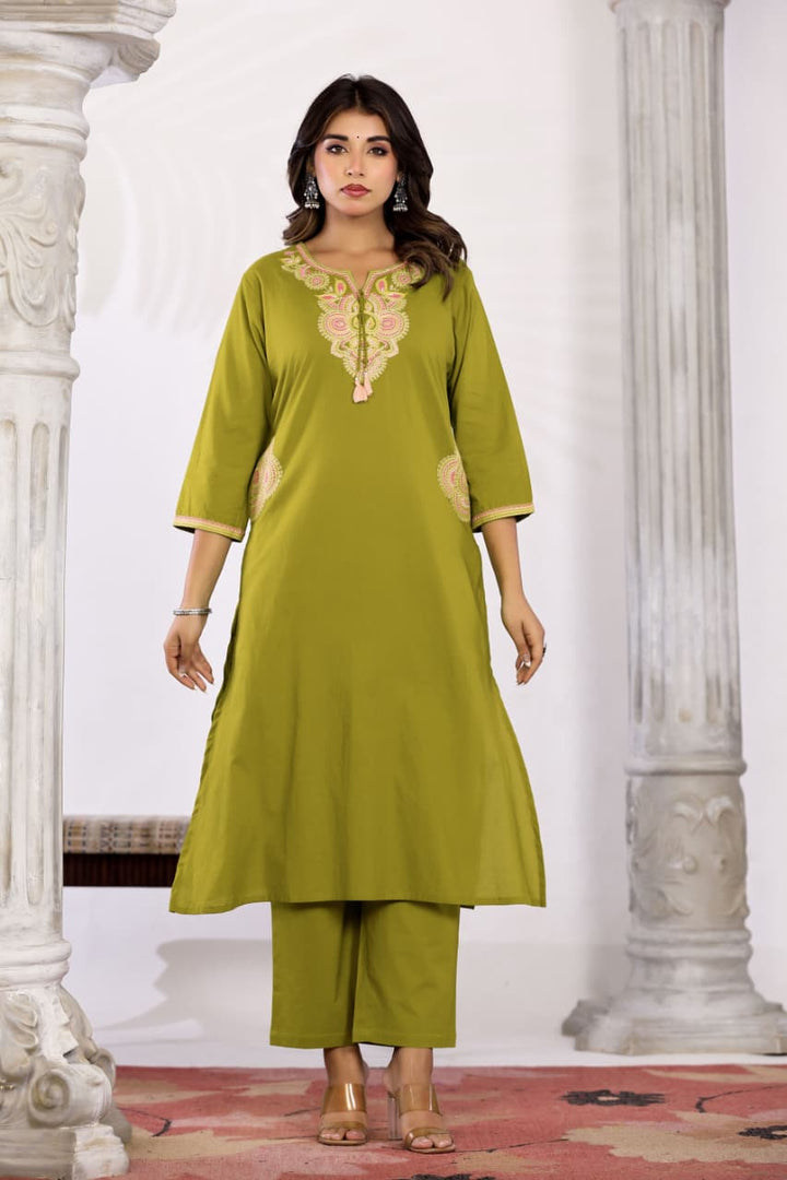 Cotton  Kurta  with Cutdana, Mirror, Thread work.