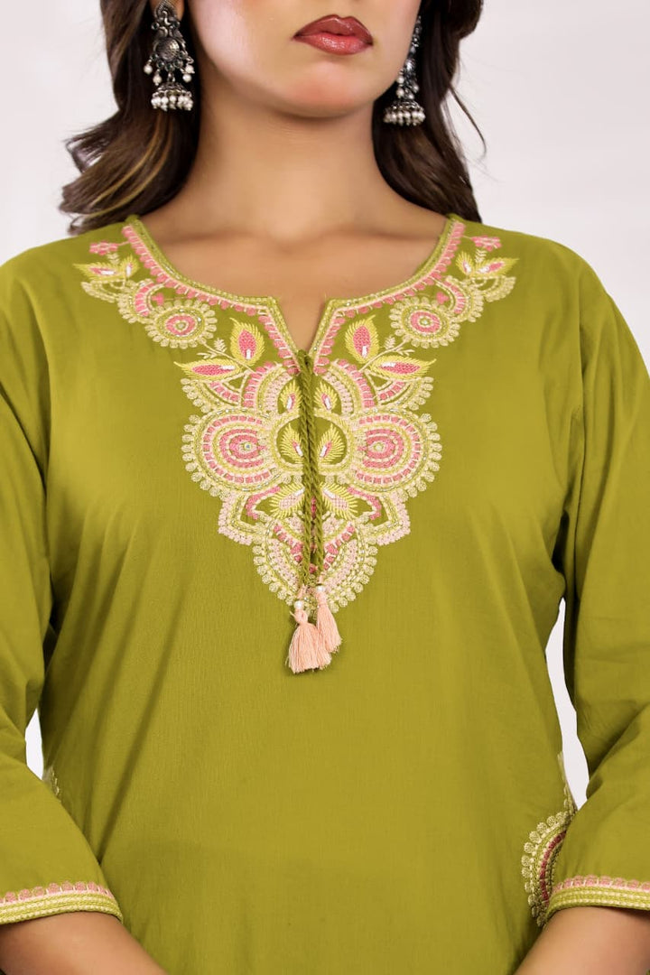 Cotton  Kurta  with Cutdana, Mirror, Thread work.