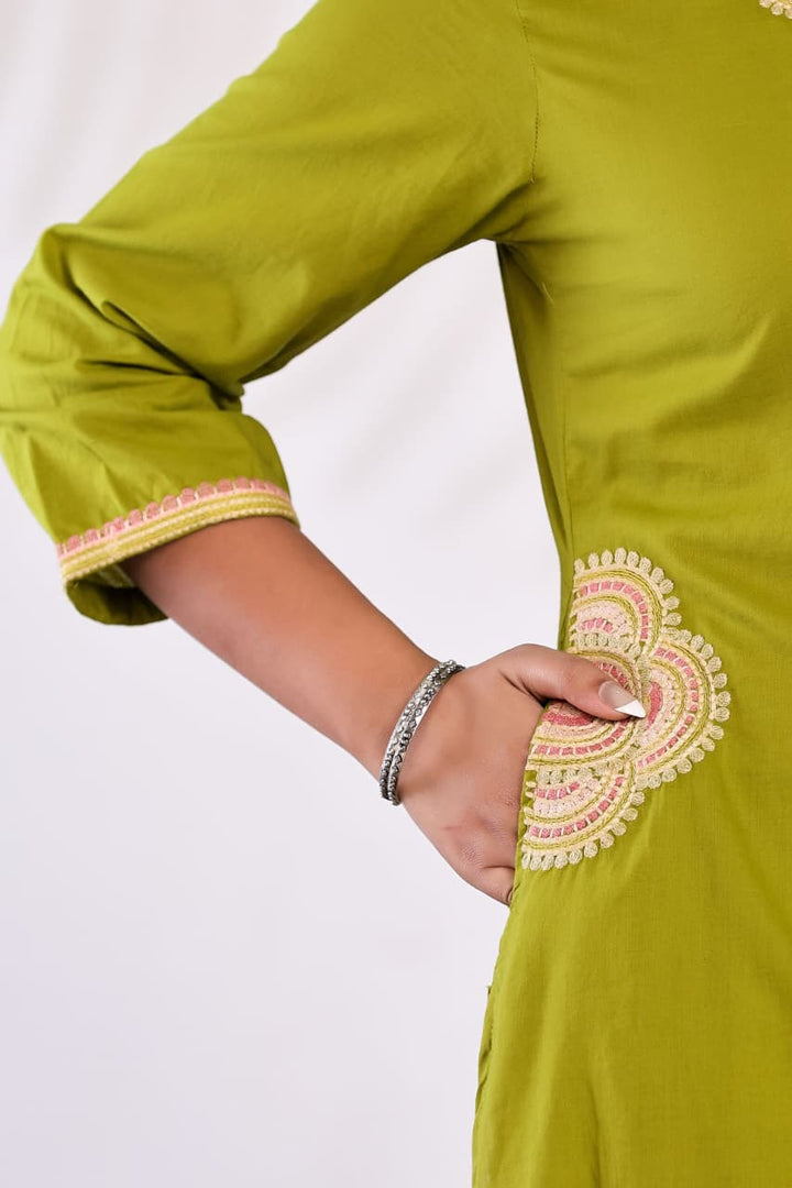 Cotton  Kurta  with Cutdana, Mirror, Thread work.