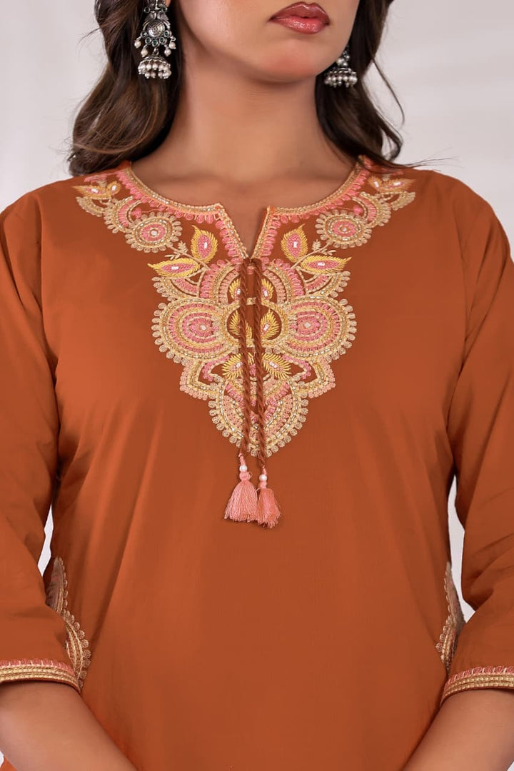 Cotton  Kurta  with Cutdana, Mirror, Thread work.