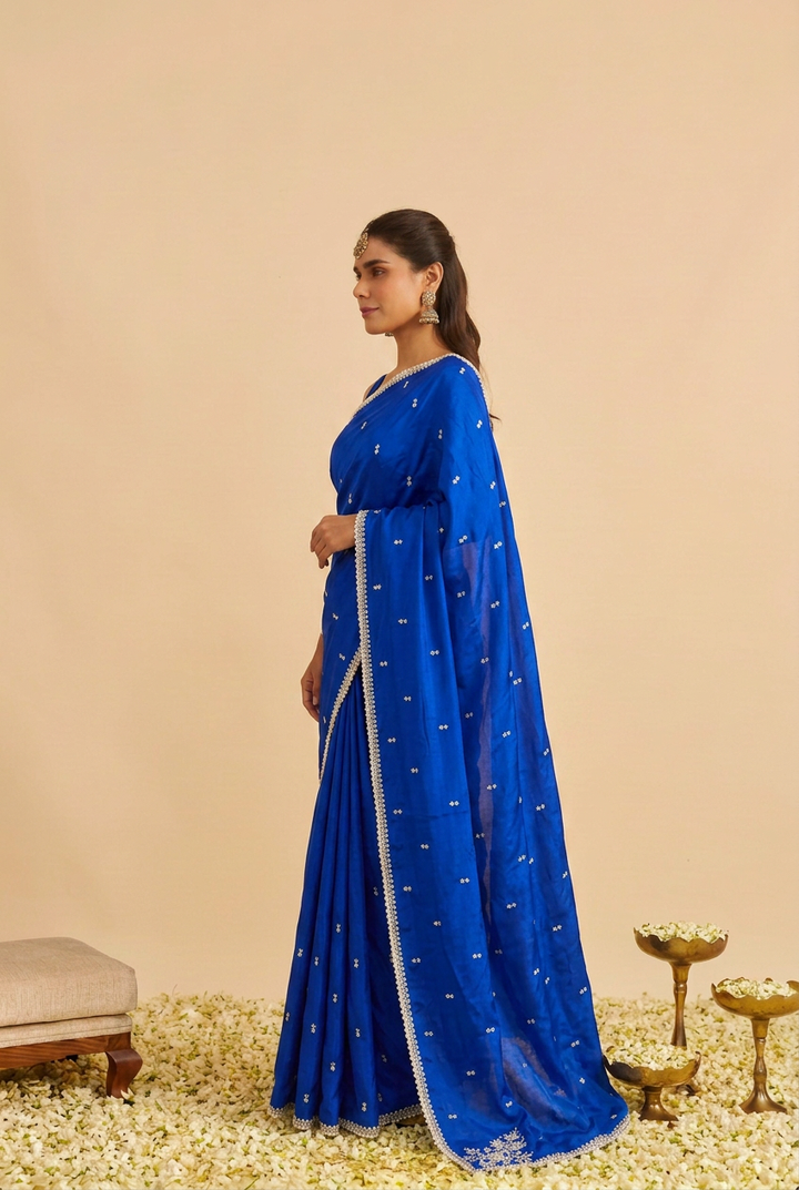Satin silk Saree with Stone, Thread work.