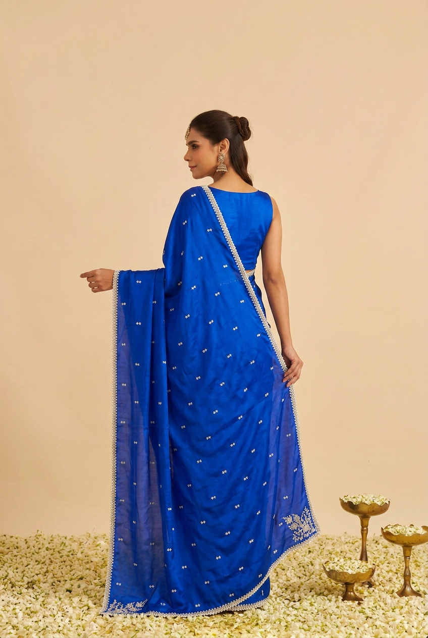Satin silk Saree with Stone, Thread work.