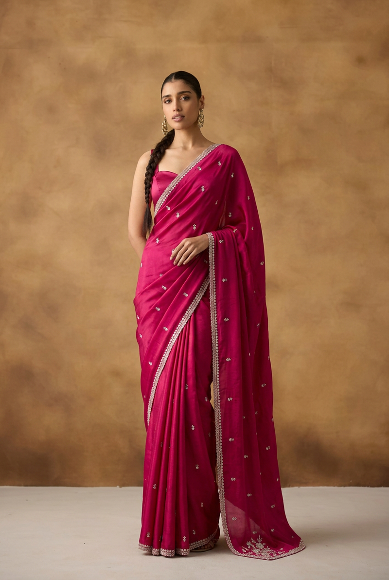 Satin silk Saree with Stone, Thread work.
