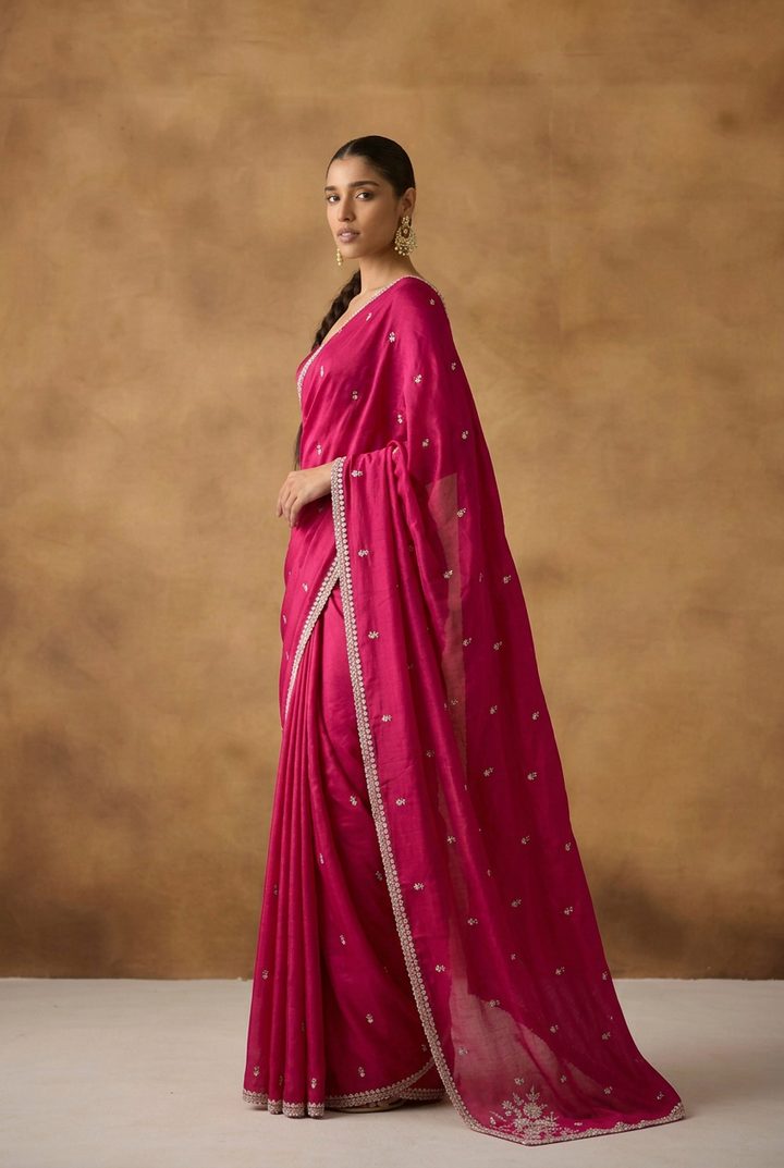 Satin silk Saree with Stone, Thread work.