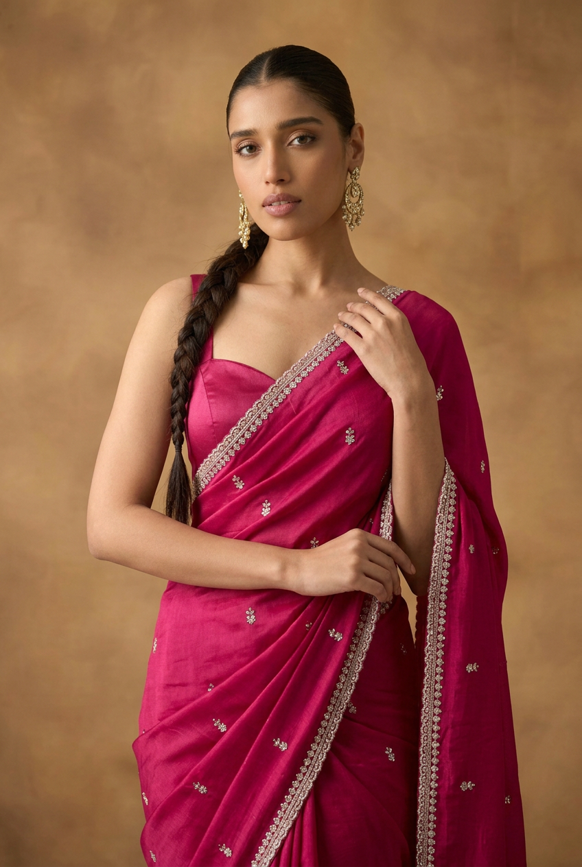 Satin silk Saree with Stone, Thread work.