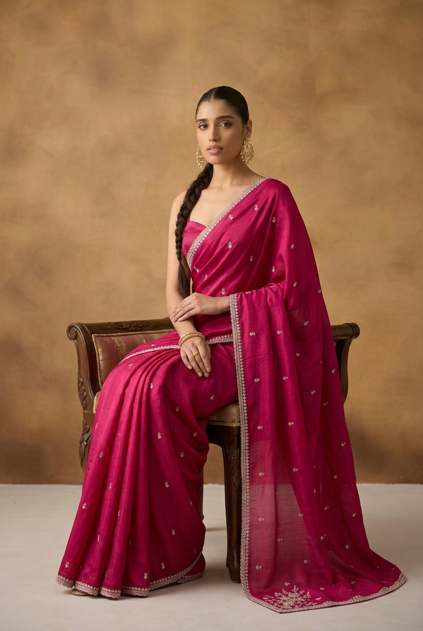Satin silk Saree with Stone, Thread work.