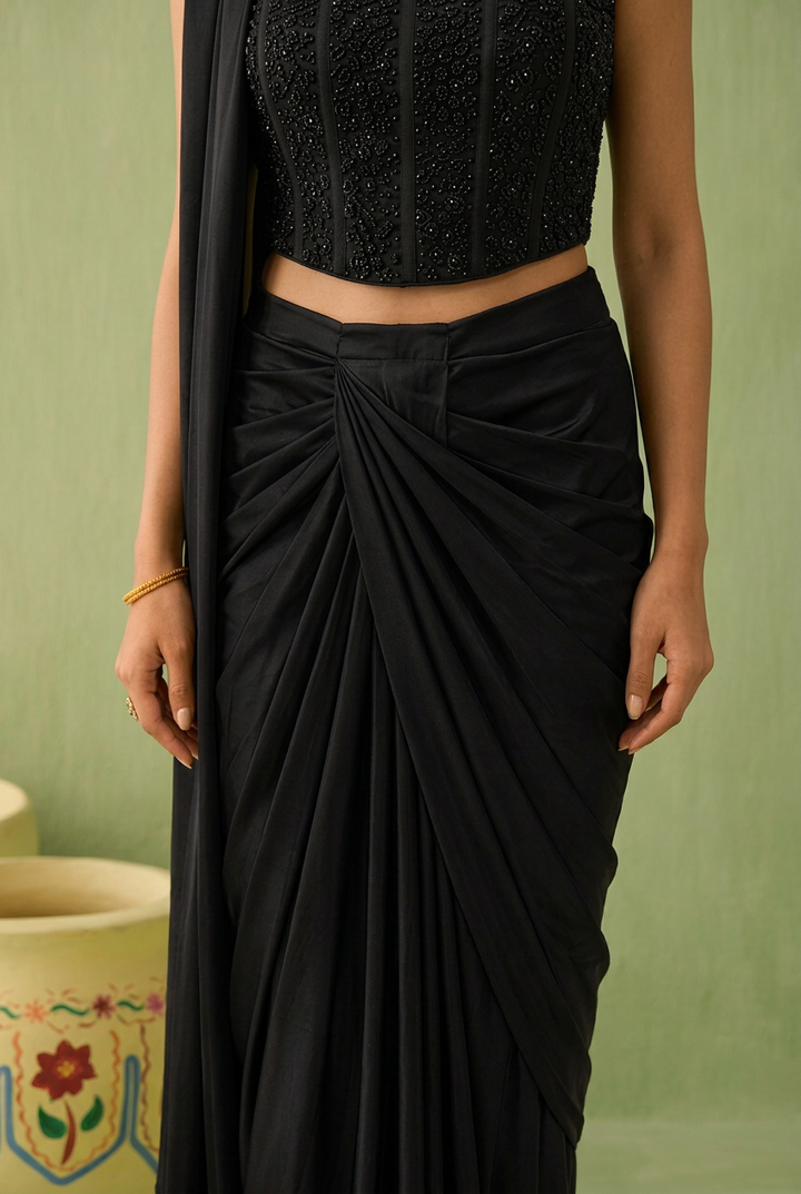 Satin Saree with Cutdana, Pearl, Stone work.