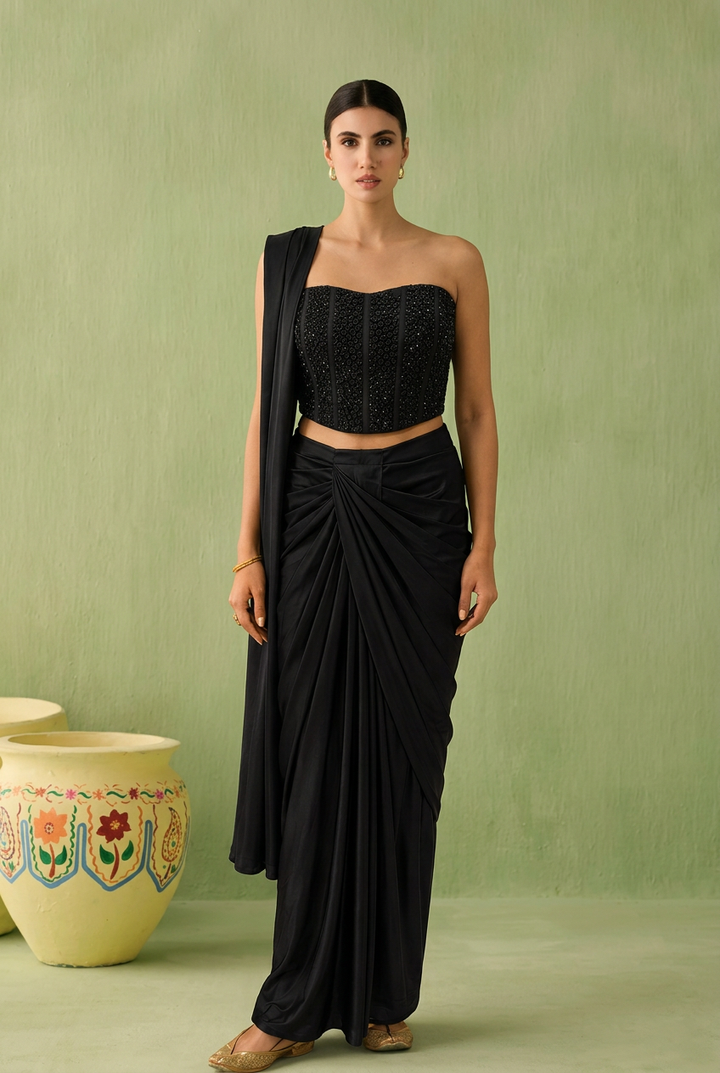 Satin Saree with Cutdana, Pearl, Stone work.