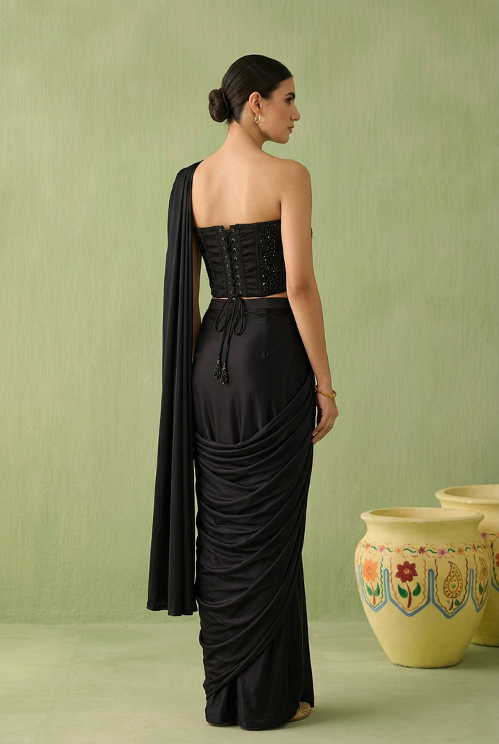 Satin Saree with Cutdana, Pearl, Stone work.