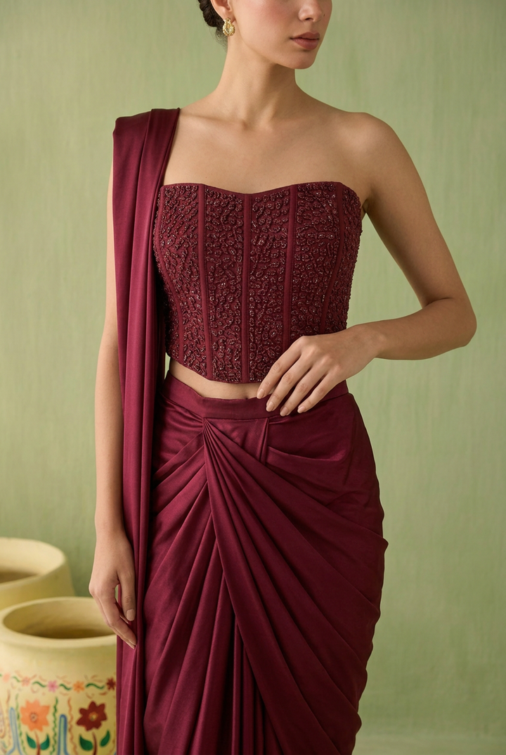Satin Saree with Cutdana, Sequins, Stone work.