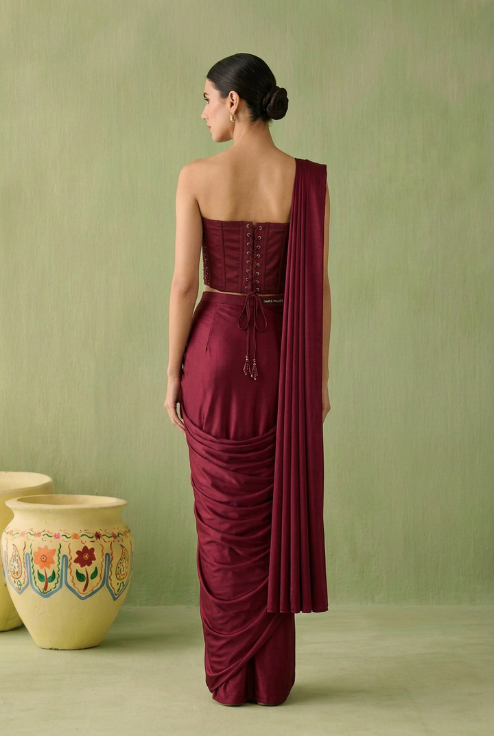 Satin Saree with Cutdana, Sequins, Stone work.