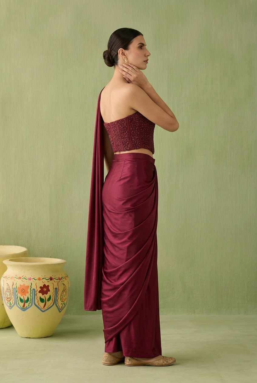 Satin Saree with Cutdana, Sequins, Stone work.