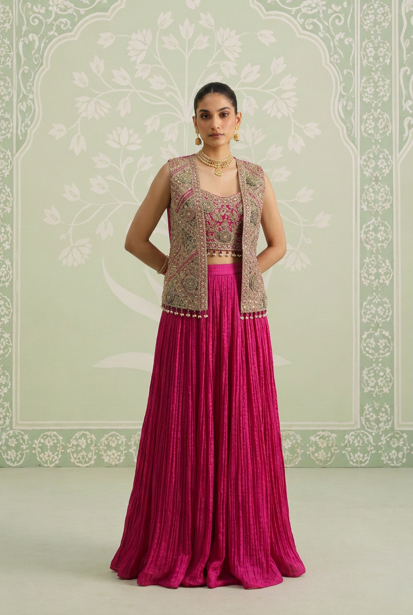 Silk Indowestern with Cutdana, Dori, Gota Patti, Sequins work.