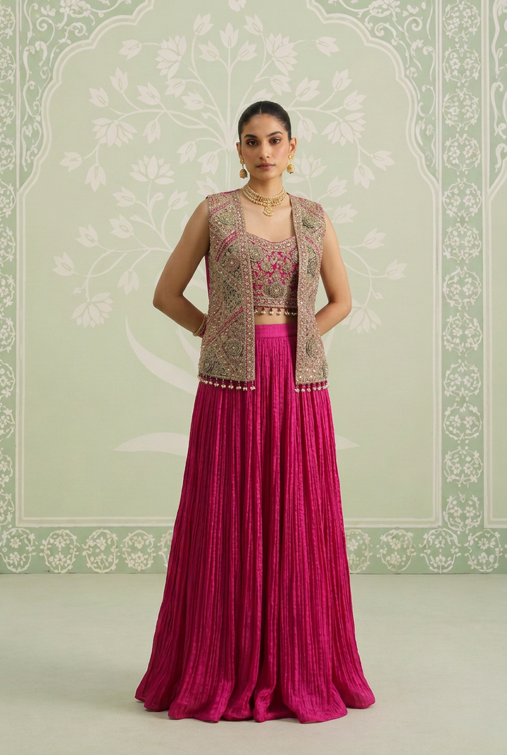 Silk Indowestern with Cutdana, Dori, Gota Patti, Sequins work.