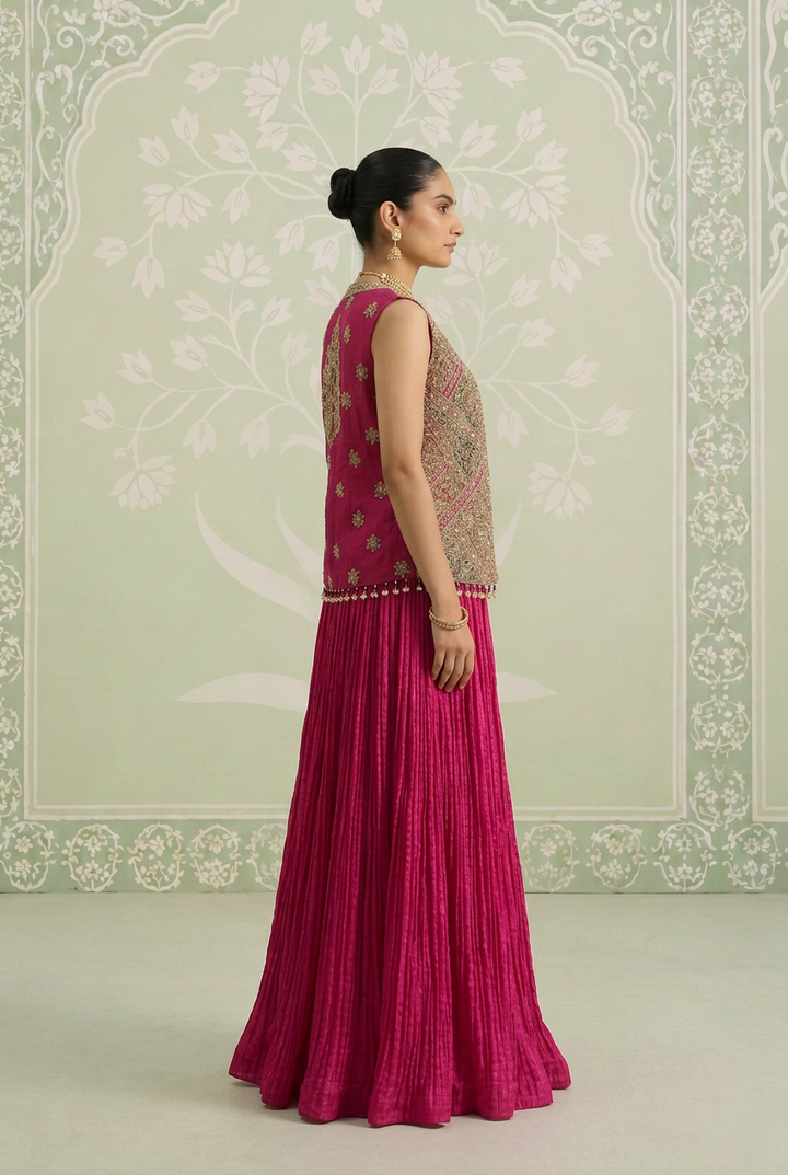 Silk Indowestern with Cutdana, Dori, Gota Patti, Sequins work.