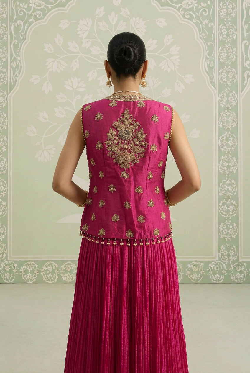 Silk Indowestern with Cutdana, Dori, Gota Patti, Sequins work.