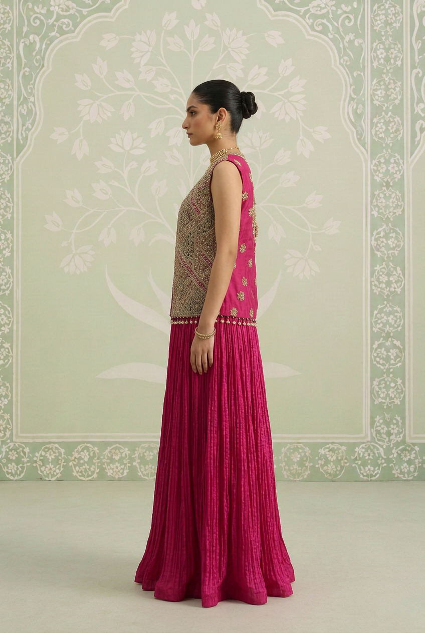 Silk Indowestern with Cutdana, Dori, Gota Patti, Sequins work.