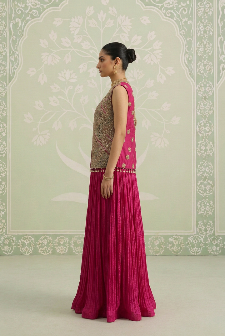 Silk Indowestern with Cutdana, Dori, Gota Patti, Sequins work.