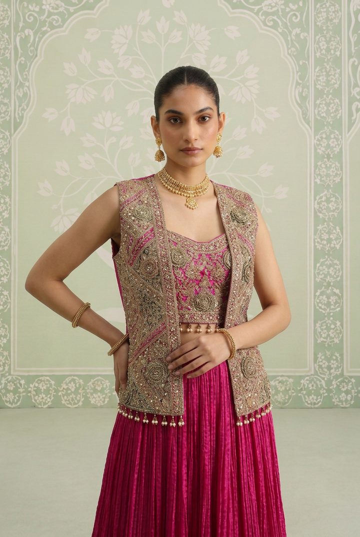 Silk Indowestern with Cutdana, Dori, Gota Patti, Sequins work.