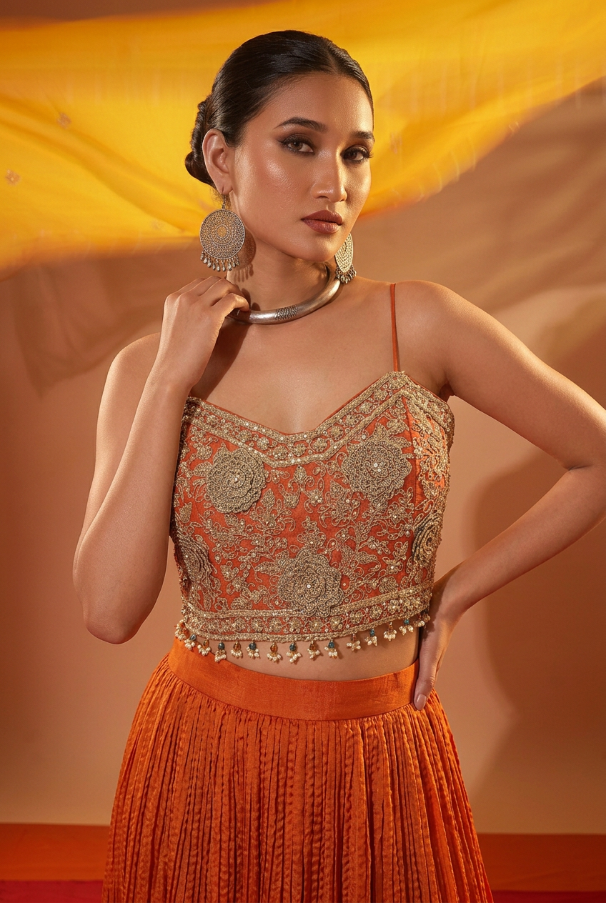 Silk Indowestern with Dori, Gota Patti work.