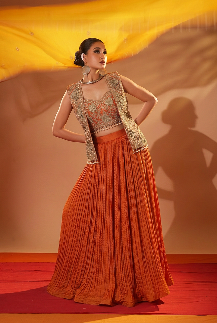 Silk Indowestern with Dori, Gota Patti work.