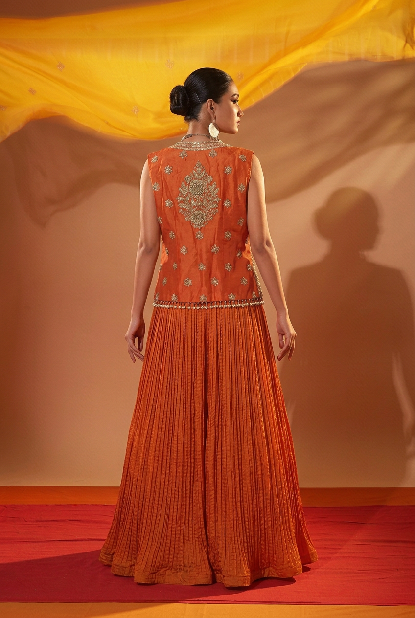 Silk Indowestern with Dori, Gota Patti work.