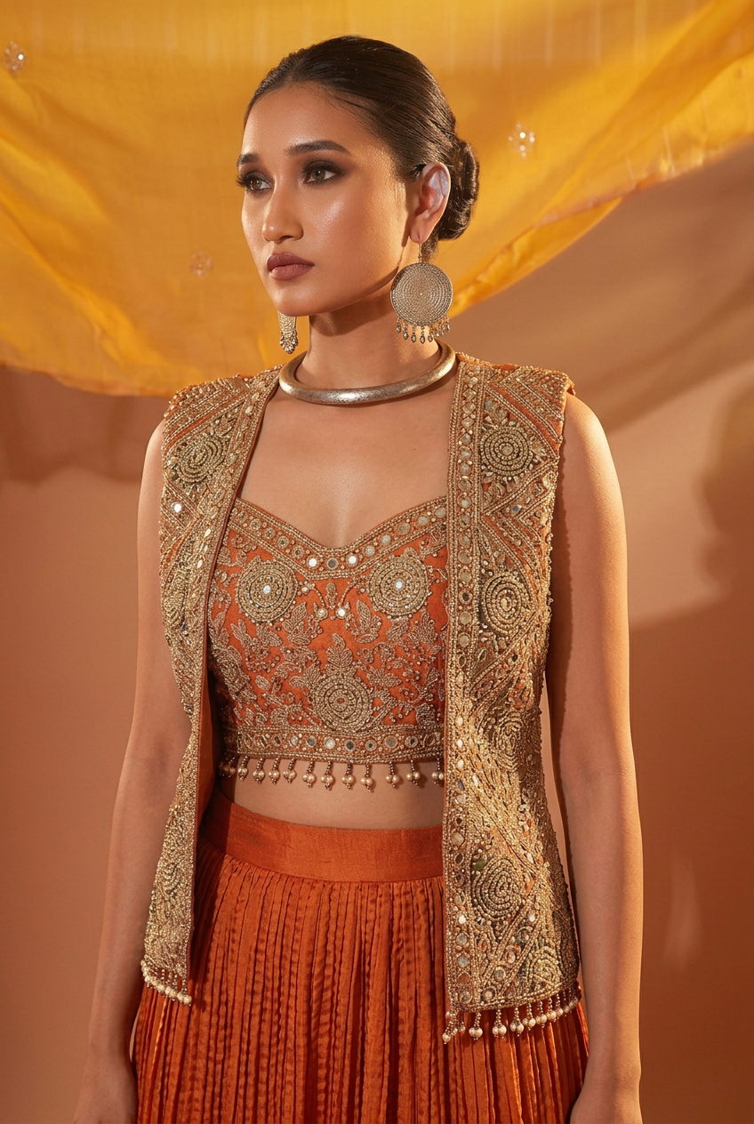 Silk Indowestern with Dori, Gota Patti work.